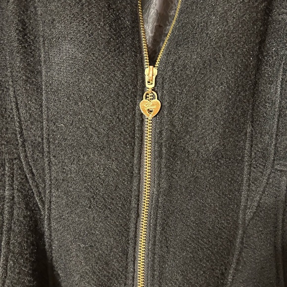 GUESS BLACK WOOL BLEND SKIRTED TAILOR FIT SWING COAT FULL ZIP COLLAR PEPLUM XL - Picture 12 of 13